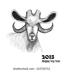 Chinese zodiac sign, goat in a sketch style. Symbol of 2015 New Year. Isolated on white background. Vector Illustration.