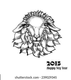 Chinese zodiac sign, goat in a stylized style. Symbol of 2015 New Year. Isolated on white background. Vector Illustration.