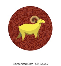 Chinese zodiac sign Goat. Symbol of Eastern Asian horoscope or lunar calendar element. Vector round icon illustration