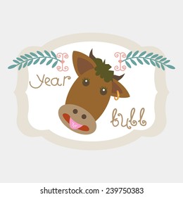 Chinese zodiac sign. Horoscope. Year of The Bull (Ox). Vector. icon