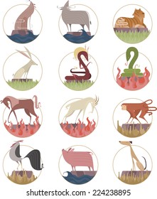 Chinese zodiac sign icon symbols cartoon vector illustration