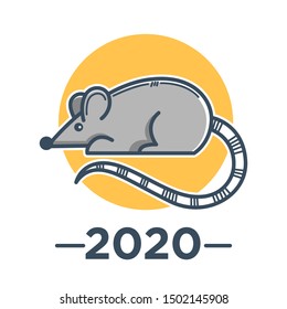 Chinese zodiac sign, rat symbol of Eastern Asian horoscope isolated icon vector. Lunar calendar element, mouse with long tail, rodent species. 2020 New Year symbol, oriental religion and culture