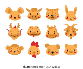 Chinese zodiac sign set. 12 Chinese new year animal