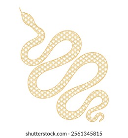 Chinese zodiac sign, snake outline with traditional seigaiha pattern. 2025 Lunar New Year hand drawn vector illustration. Asian style design. Holiday card, banner, poster, decor element