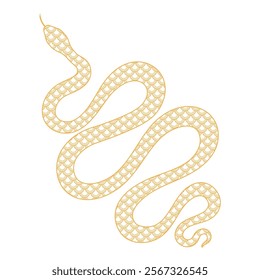 Chinese zodiac sign, snake outline with traditional seigaiha pattern. 2025 Lunar New Year hand drawn vector illustration. Asian style design. Holiday card, banner, poster, decor element