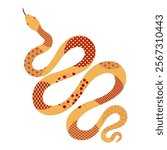 Chinese zodiac sign, snake with patterns character flat illustration. 2025 Lunar New Year hand drawn vector. Asian style design. Element for traditional holiday card, banner, poster, decor