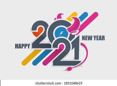 Chinese zodiac sign, year of the bull, conceptual illustration from numbers of the year with animal head horizontal retro poster