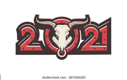 Chinese zodiac sign, year of the bull, conceptual illustration from numbers of the year on white background with animal head