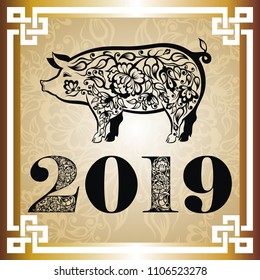 Chinese Zodiac Sign Year of Pig.Happy Chinese New Year 2019 year of the pig