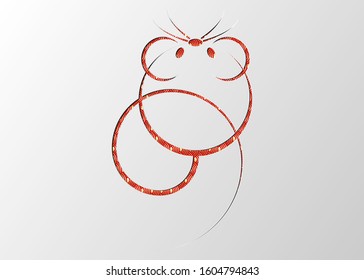 Chinese Zodiac Sign Year of Rat, Red ornament in paper cut style. Happy Chinese New Year 2020, mouse cartoon icon flat design