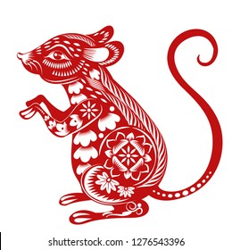 Chinese Zodiac Sign Year of Rat,Red paper cut rat,Happy Chinese New Year 2020year of the rat 