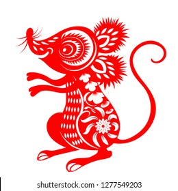 Chinese Zodiac Sign Year of Rat,Red paper cut rat,Happy Chinese New Year 2020year of the rat