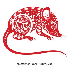 Chinese Zodiac Sign Year of Rat,Red paper cut rat,Happy Chinese New Year 2020year of the rat