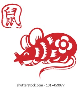 Chinese Zodiac Sign Year of Rat,Red paper cut rat,Happy Chinese New Year 2020year of the rat 