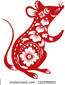 Chinese Zodiac Sign Year of Rat,Red paper cut rat,Happy Chinese New Year 2020year of the rat 