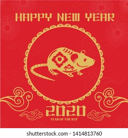 Chinese Zodiac Sign Year of Rat,Red Paper cut rat,Happy Chinese New Year 2020 year of the rat  (Translation : Happy new year)