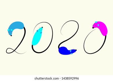 Chinese Zodiac Sign Year of Rat,Red Paper cut rat,Happy Chinese New Year 2020 year of the rat