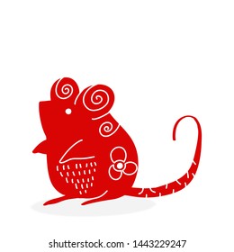 Chinese Zodiac Sign Year of Rat,Red paper cut rat,Happy Chinese New Year 2020 year of the rat 