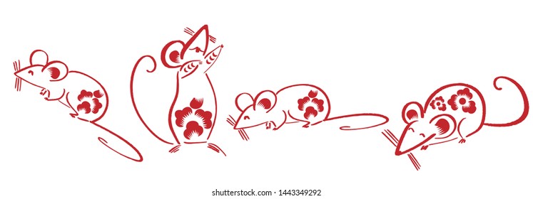 Chinese Zodiac Sign Year of Rat,Red paper cut rat,Happy Chinese New Year 2020 year of the rat (Chinese translation: Zodiac rat,Happy Chinese New Year)