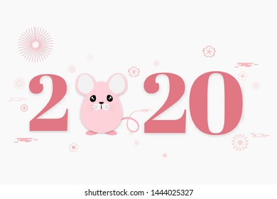 Chinese Zodiac Sign Year of Rat,Red Paper cut rat,Happy Chinese New Year 2020 year of the rat 