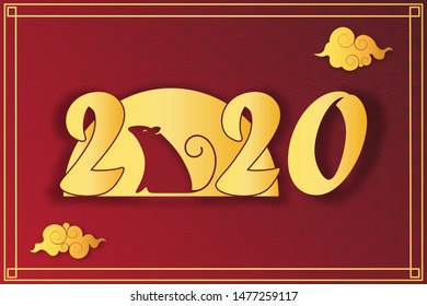 Chinese Zodiac Sign Year of Rat,Red Paper cut rat,Happy Chinese New Year 2020 year of the rat  (Translation : Happy Chinese new year)