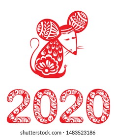 Chinese Zodiac Sign Year of Rat,Red paper cut rat