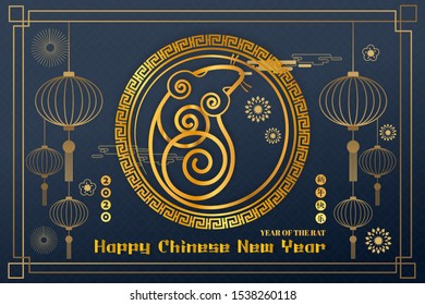 Chinese Zodiac Sign Year of Rat,Red paper cut rat,Happy Chinese New Year 2020 year of the rat  (Translation : Lucrative Happy Chinese New Year)
