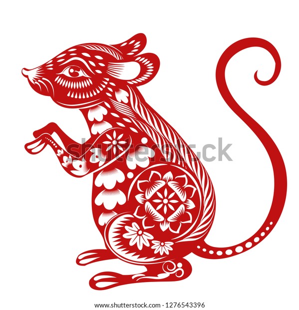 Chinese Zodiac Sign Year of Rat,Red\
paper cut rat,Happy Chinese New Year 2020year of the rat\
