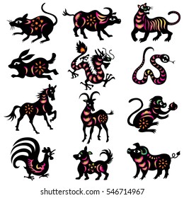 Chinese Zodiac Signs Design Set Stock Vector (Royalty Free) 546713347