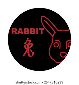 Chinese zodiac signs, horoscope icons set. Animal symbol rabbit. Twelve animal avatars. With Chinese writing.