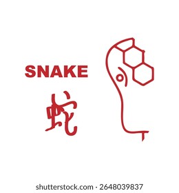 Chinese zodiac signs, horoscope icons set. Animal symbol snake. Twelve animal avatars. With Chinese writing.
