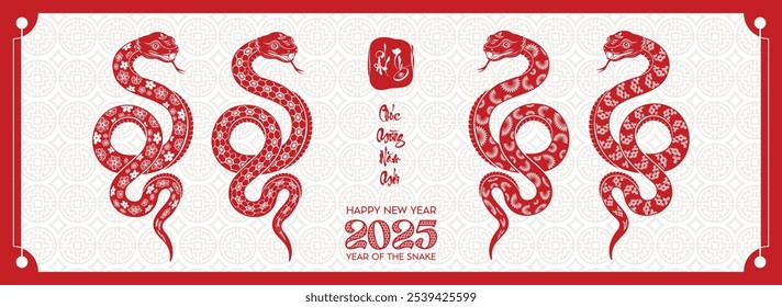 Serpiente del zodiaco chino con el papel rojo cortado. Feliz año nuevo chino 2025