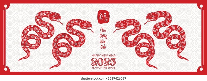 Serpiente del zodiaco chino con el papel rojo cortado. Feliz año nuevo chino 2025