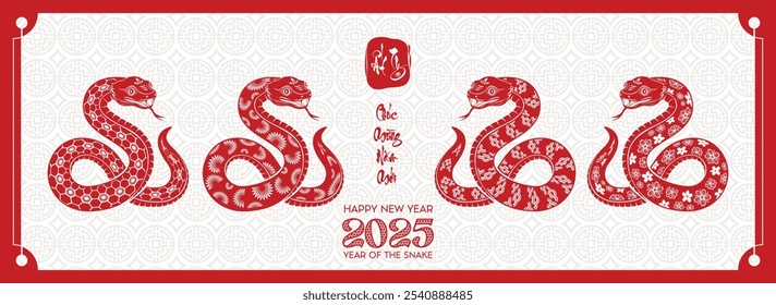 Serpiente del zodiaco chino con el papel rojo cortado. Feliz año nuevo chino 2025