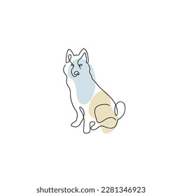 Chinese Zodiac symbol Dog illustration in line art style with boho color isolated on white