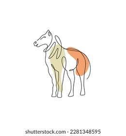 Chinese Zodiac symbol Horse illustration in line art style with boho color isolated on white