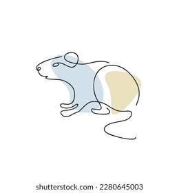 Chinese Zodiac symbol Mouse illustration in line art style with boho color isolated on white