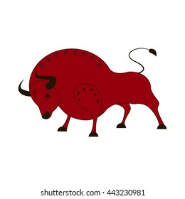 Chinese zodiac symbol red Cow / Bull made by traditional Chinese paper cut arts. Isolated on white background. Horoscope for cow year. Vector es10 illustration.