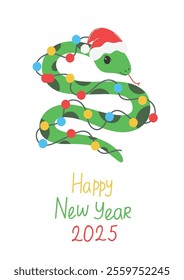 Chinese zodiac symbol of the year 2025, snake, chinese new year, greeting card 2025 vector illustration. 