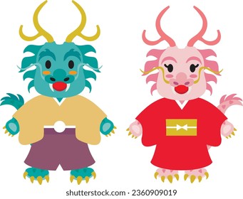 Chinese zodiac symbol of the year of the dragon. Japanese couple of dragon.