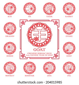 Chinese zodiac symbols / 2015 year of the Goat / Chinese paper cut arts design 