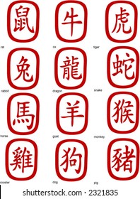 Chinese zodiac symbols - vector illustration. Easy to edit.