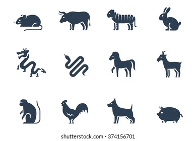 Chinese zodiac vector icon set