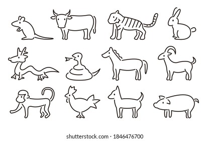 Chinese zodiac vector set (Thin line version)