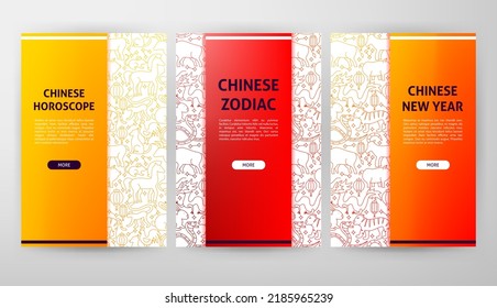 Chinese Zodiac Web Design. Vector Illustration of Outline Posters.