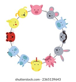 Chinese zodiac wheel with twelve animals on a white background. Vector illustration.