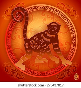 Chinese zodiac year of the monkey design .Translation : Monkey