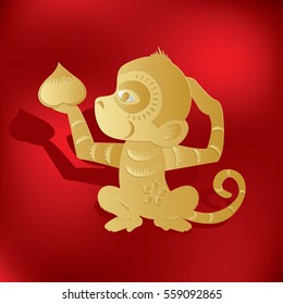 chinese zodiac year of monkey in gold paper cut