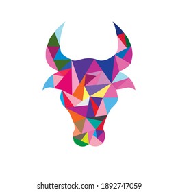Chinese Zodiac, Year of the Ox, design element. Can be used for cards, invitations, banners, posters, print design. Ox symbol, 2021, Ox emblem. Geometric Ox