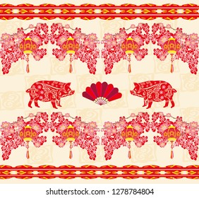 Chinese zodiac the year of Pig - pattern